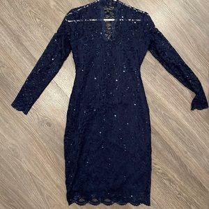 Marina Navy Blue Lace and Sequin Cocktail Dress Size Small